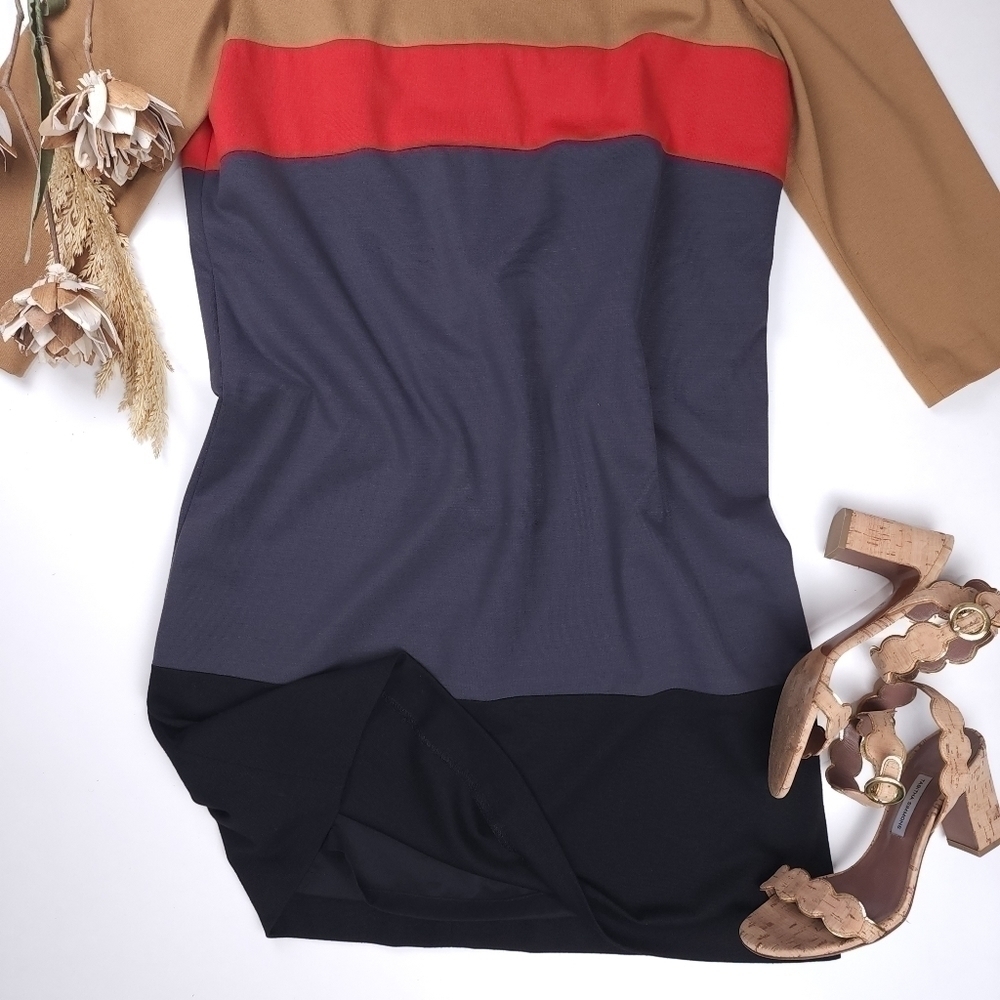 Tahari Tan Coral Gray Black ColorBlock Thick Dress Sz 10 - Picture 8 of 9